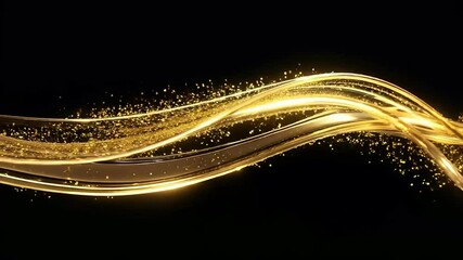 Fototapete - Smooth flowing liquid gold particles in slow motion against black background