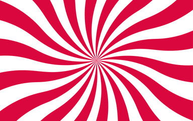 Poster - Abstract vivid, radial spiral burst pattern with red and white curved rays. Dynamic and symmetrical, using bold movement and energy. Retro, psychedelic feel reminiscent of vintage pop art.