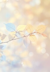 Poster - Serene Autumn Leaves - Delicate branch with pastel-colored leaves, soft-focus background, autumnal feel