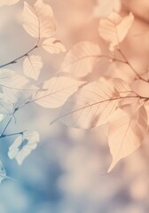 Poster - Serene Autumn Leaves - Soft, pastel-toned of delicate autumn leaves on branches, creating a peaceful and tranquil mood
