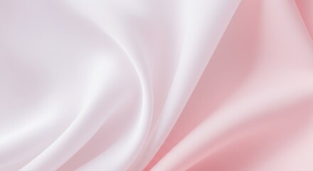 Poster - Soft Pink and White Silk Fabric Drape - Elegant close-up of pink and white silk fabric, showcasing its smooth texture and subtle draping. Perfect for fashion, beauty, or design projects