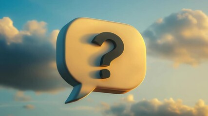 Poster - Floating 3d question mark in speech bubble against cloudy sky at sunset