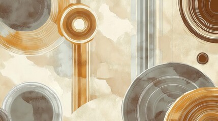 Poster - An artistic depiction of geometric shapes in warm and earthy tones, skillfully creating a unique abstract design