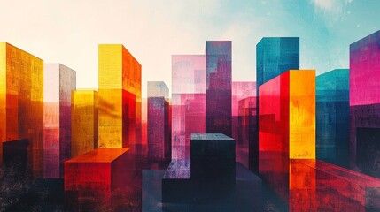 Poster - An abstract cityscape that showcases vibrant geometric shapes in a stunning and creative blend of various colors