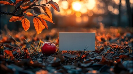 Wall Mural - autumn leaves in a serene natural setting at dusk