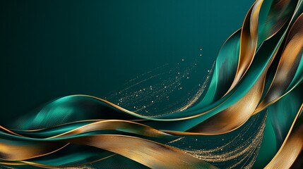 Poster - Stunning abstract waves that blend beautiful teal and luxurious gold hues together for an exquisite look