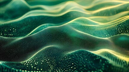 Poster - A mesmerizing digital landscape featuring green waves and dotted patterns, perfect for tech-inspired designs.