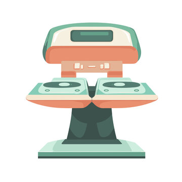 Retro Arcade Game Machine in Teal and Peach Color Palette Isolated on White Background