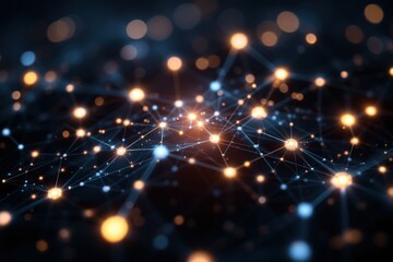 Fototapete - Abstract digital network connections with glowing nodes and lights
