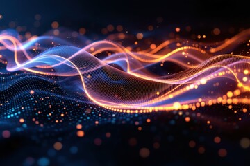 Fototapete - Colorful flowing waves with glowing particles and light effects