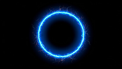 Wall Mural - abstract blue lightning circle on black backdrop. magic round shape.