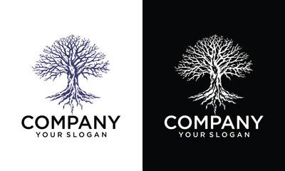 Aufkleber - Creative Vintage Rustic Oak Maple Old Tree Logo Design