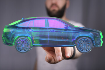 Poster - Futuristic car design concept.  3D model of a sleek SUV.