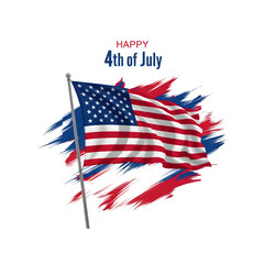 Poster - Happy Independence Day! This 4th of July greeting card showcases a waving American flag along with vibrant brush splashes.
