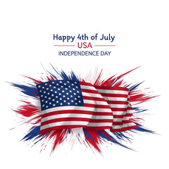 Poster - Enjoy the festivities of the 4th of July with this cheerful greeting card adorned with the American flag and artistic brush splashes.