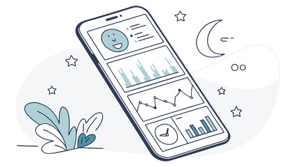 Poster - Smartphone displaying various data charts with a moon and stars in a night themed illustration