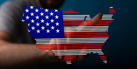 Poster - Modern digital art of the American flag map. Perfect for Independence Day or patriotic projects.