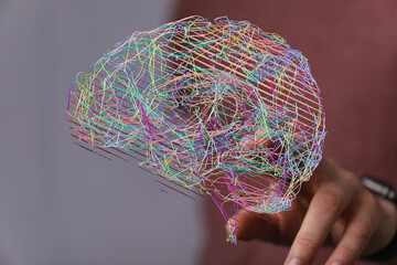 Poster - Abstract brain network, colorful lines, neural connections, technology concept. Stock photo.