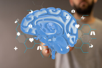Aufkleber - 3D model of human brain with medical icons.  Perfect for healthcare, medicine, and neurology.