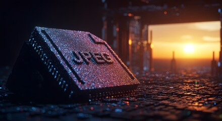 Leinwandbilder - File Icon Standing on Tech Surface at Sunset