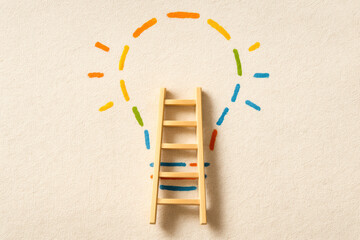 Poster - A ladder positioned towards a colorful light bulb outline symbolizes progress and the pursuit innovative ideas in business growth