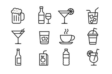 Poster - Assorted beverages including beer, cocktails, soft drinks, and coffee in a minimalist style