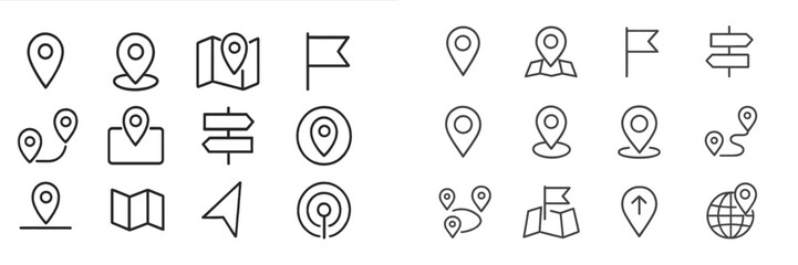 Leinwandbilder - Collection of location icons including maps, markers, and navigation symbols for use in digital applications