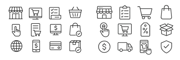 Aufkleber - Online shopping icons representing various activities related to e-commerce and retail transactions