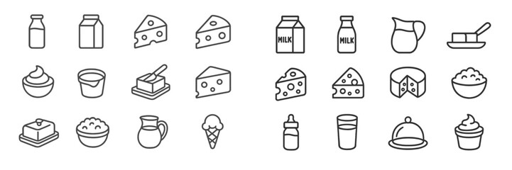 Poster - Collection of dairy products and dessert items illustrated in minimalist outline style