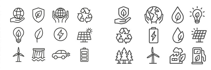 Poster - symbols for sustainability and environmental protection in a minimalistic design showcasing renewabl