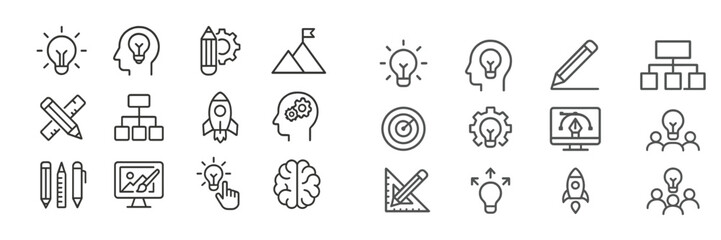 Leinwandbilder - Creative brainstorming icons representing ideas, innovation, and collaboration in a minimalist design