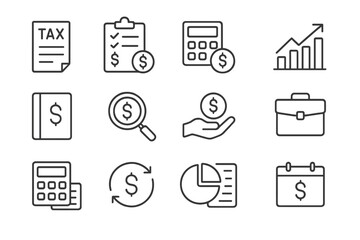 Poster - Financial management concepts illustrated with icons depicting tax, budgeting, and investment activities