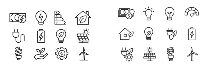 Poster - Collection of eco-friendly energy icons representing sustainability and renewable resources in a minimalist design