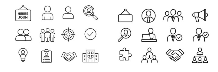 Aufkleber - Diverse icons representing recruitment, teamwork, and business communication in a modern workplace setting