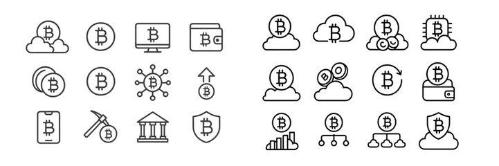 Poster - Various cryptocurrency icons depicting blockchain technology and digital finance concepts in a minimalistic design