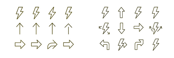 Fototapete - Set of directional arrows and lightning symbols for graphic design and digital communication needs