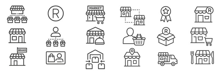 Poster - Collection of icons representing various aspects of retail and marketing activities in a commercial environment