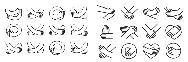 Aufkleber - Creative hand gestures representing connection, love, and unity in minimalist line art style