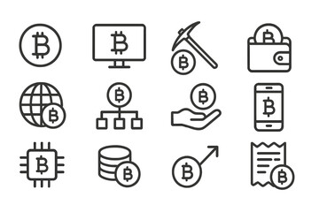 Poster - Visual representation of cryptocurrency concepts including mining, wallets, and blockchain technology in a digital format
