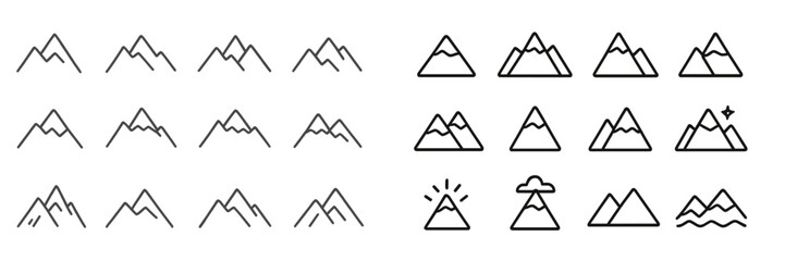 Poster - Mountain silhouettes and icons arranged in a creative pattern during a bright daytime