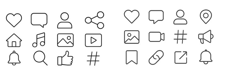 Aufkleber - Icons representing social media activities in a clean and modern style