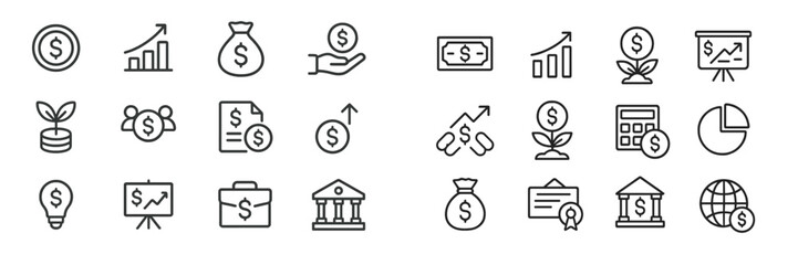 Aufkleber - Financial growth symbols represented in various icons showcasing investment, savings, and economic progress