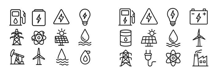 Poster - Variety of clean and traditional energy icons illustrating sources of power and sustainability
