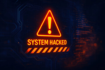 Poster - A glowing neon warning symbol signals a cybersecurity breach emphasizing the critical need for digital protection and risk management