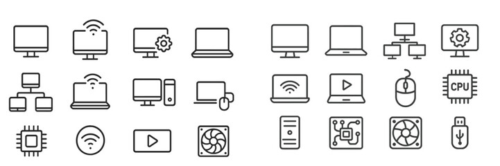 Aufkleber - Line art collection showing various computer devices and components relevant to technology and electronics