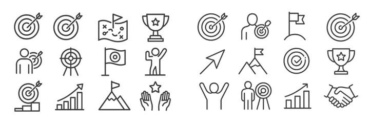 Poster - Collection of target and achievement icons representing goals and success in various activities, suitable for presentations and digital content