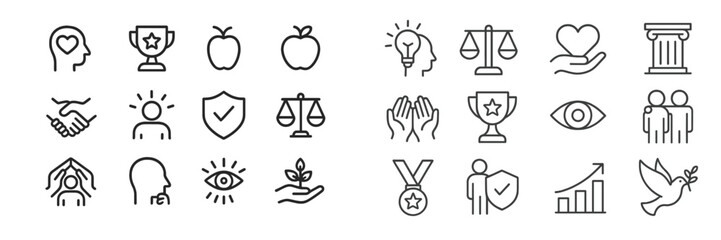 Aufkleber - Collection of minimal line icons representing various concepts of achievement, balance, and personal growth