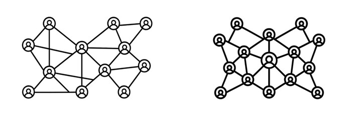 Leinwandbilder - Network diagrams illustrating connections among individuals in social interactions and relationships across various scenarios