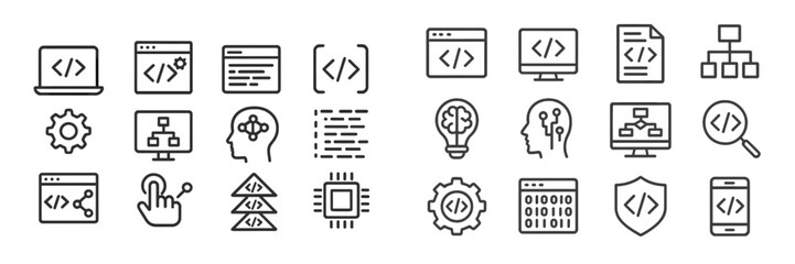 Fototapete - Coding and technology icons displayed in a minimalist style for digital design and programming concepts