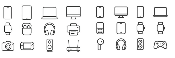 Poster - Collection of minimalist electronic device icons arranged in a neat layout showcasing modern technology